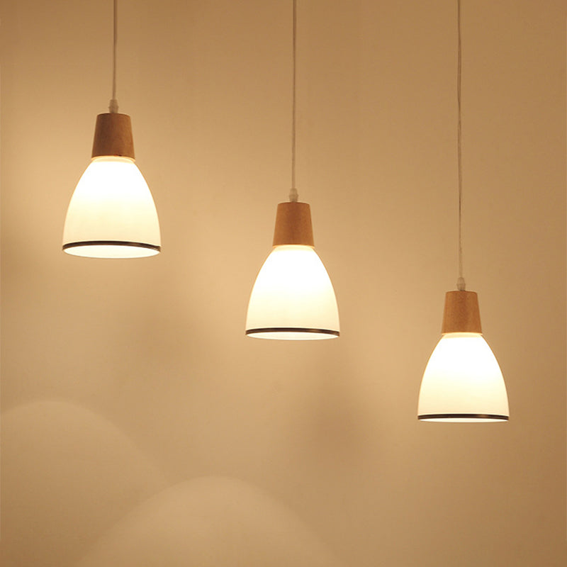 Nordic Ivory Glass Hang Lamp - 3-Head Cluster Pendant for Dining Room - Wood Finish