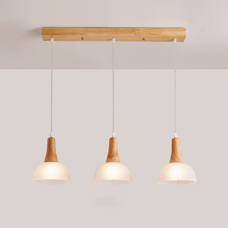 Nordic Ivory Glass Hang Lamp - 3-Head Cluster Pendant for Dining Room - Wood Finish