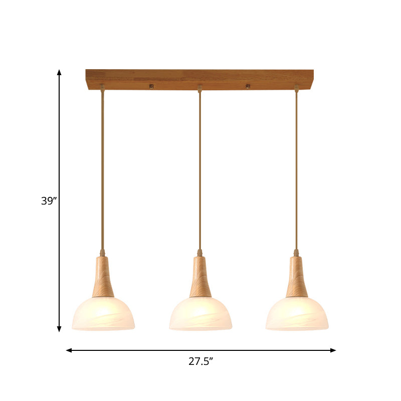 Nordic Ivory Glass 3-Head Cluster Pendant Bell/Bowl/Barrel Hang Lamp For Dining Room