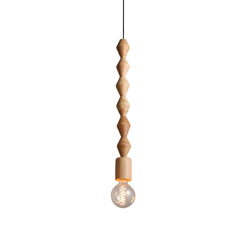 Simplicity Wood Pendant Light with Exposed Bulb - Brown Baluster Design