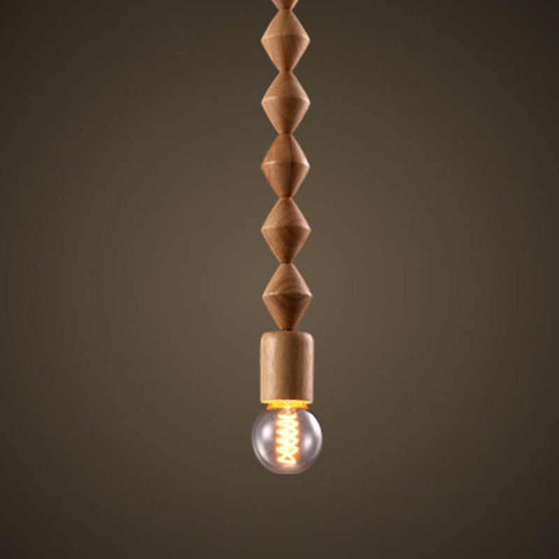 Simplicity Wood Baluster Pendant Ceiling Light With Exposed Bulb - Brown 1 Head Hanging Lamp Kit
