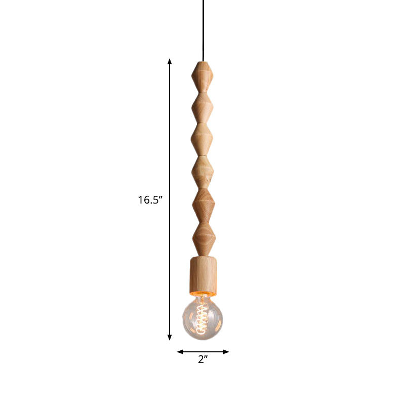 Simplicity Wood Pendant Light with Exposed Bulb - Brown Baluster Design