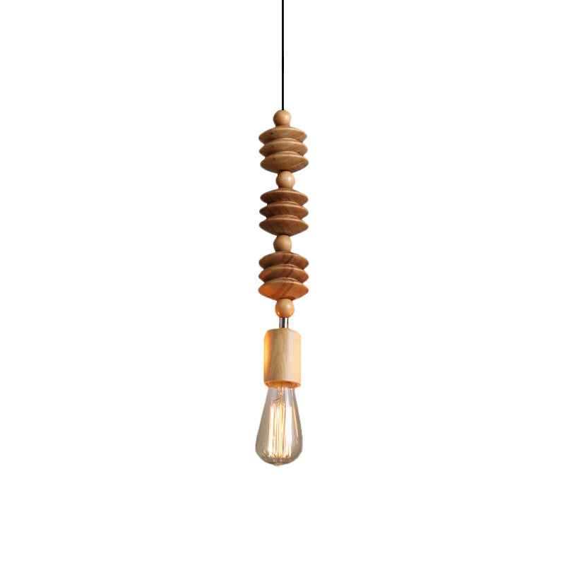 Simplicity Wood Pendant Light with Exposed Bulb - Brown Baluster Design