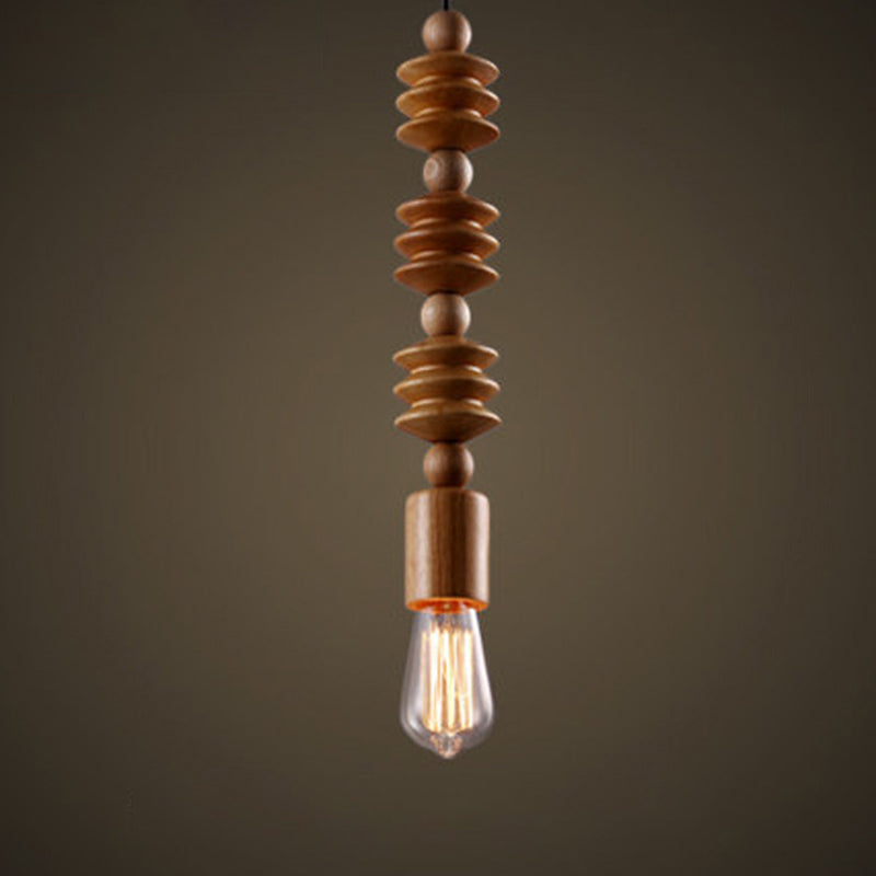 Simplicity Wood Pendant Light with Exposed Bulb - Brown Baluster Design
