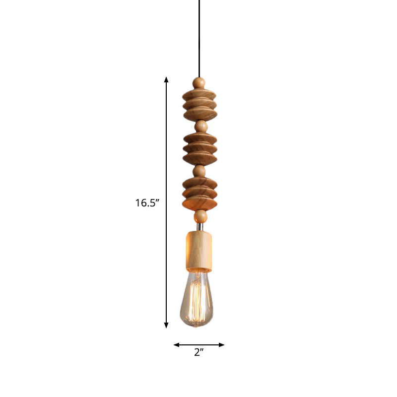 Simplicity Wood Pendant Light with Exposed Bulb - Brown Baluster Design