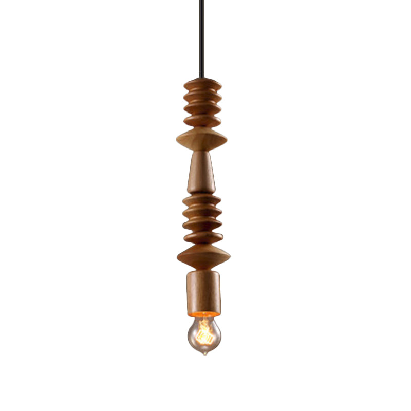Simplicity Wood Pendant Light with Exposed Bulb - Brown Baluster Design