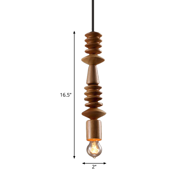 Simplicity Wood Pendant Light with Exposed Bulb - Brown Baluster Design
