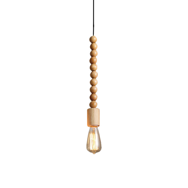 Simplicity Wood Baluster Pendant Ceiling Light With Exposed Bulb - Brown 1 Head Hanging Lamp Kit / A