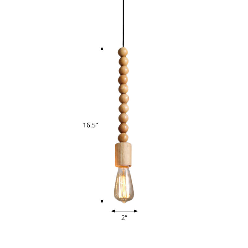 Simplicity Wood Pendant Light with Exposed Bulb - Brown Baluster Design
