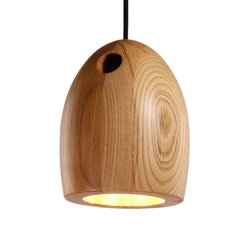Nordic Nordic Wooden Dome Pendant Lamp - Small, 1-Light Beige Ceiling Hang Light for Dining Room