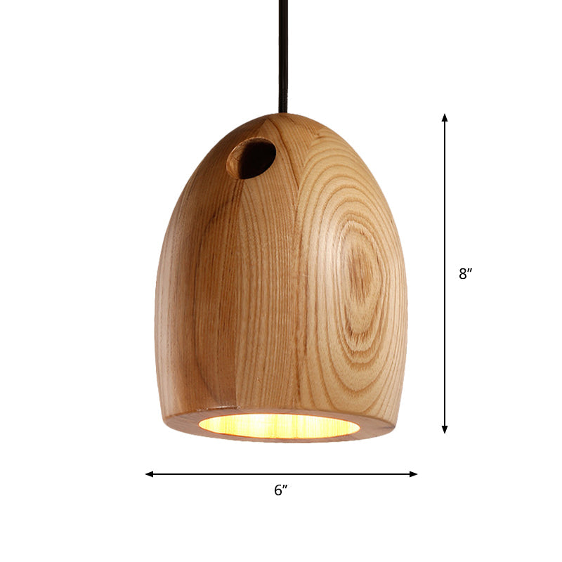 Nordic Wooden Dome Pendant Lamp For Dining Room - 1-Light Beige Ceiling Hang Light