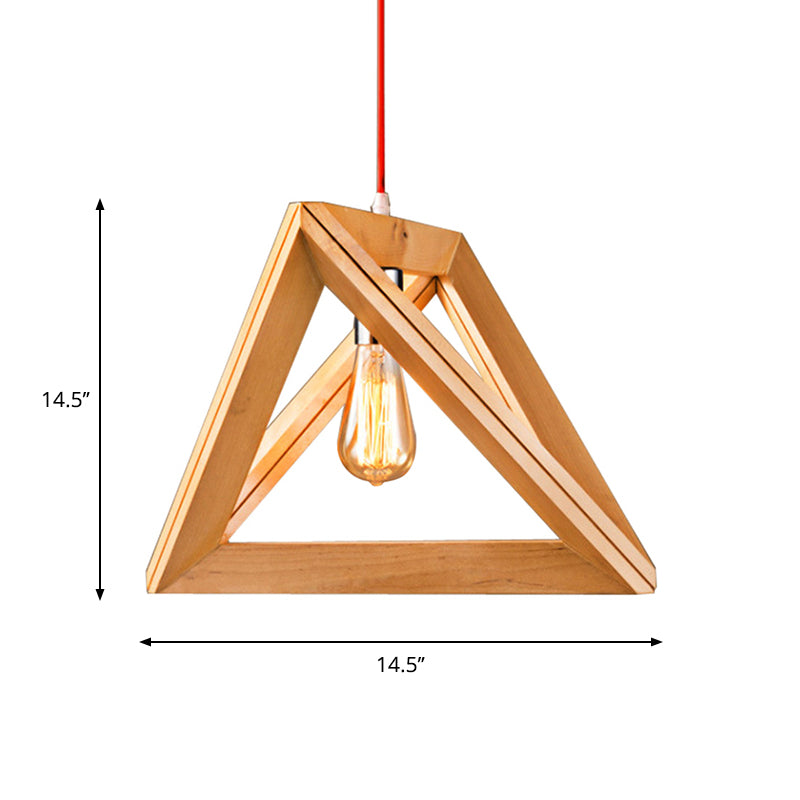 Minimalistic Beige Triangle Pendant Light with Wood Cage - Available in 12.5", 14.5", or 16.5" Width