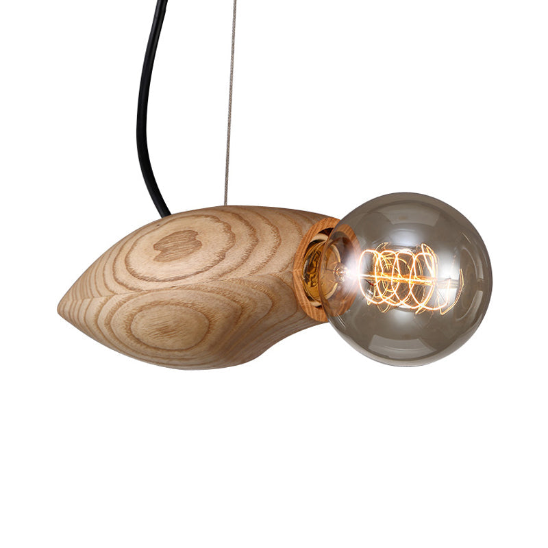 Nordic Wood Pendant Light With Beige Birdie Design And Open Bulb