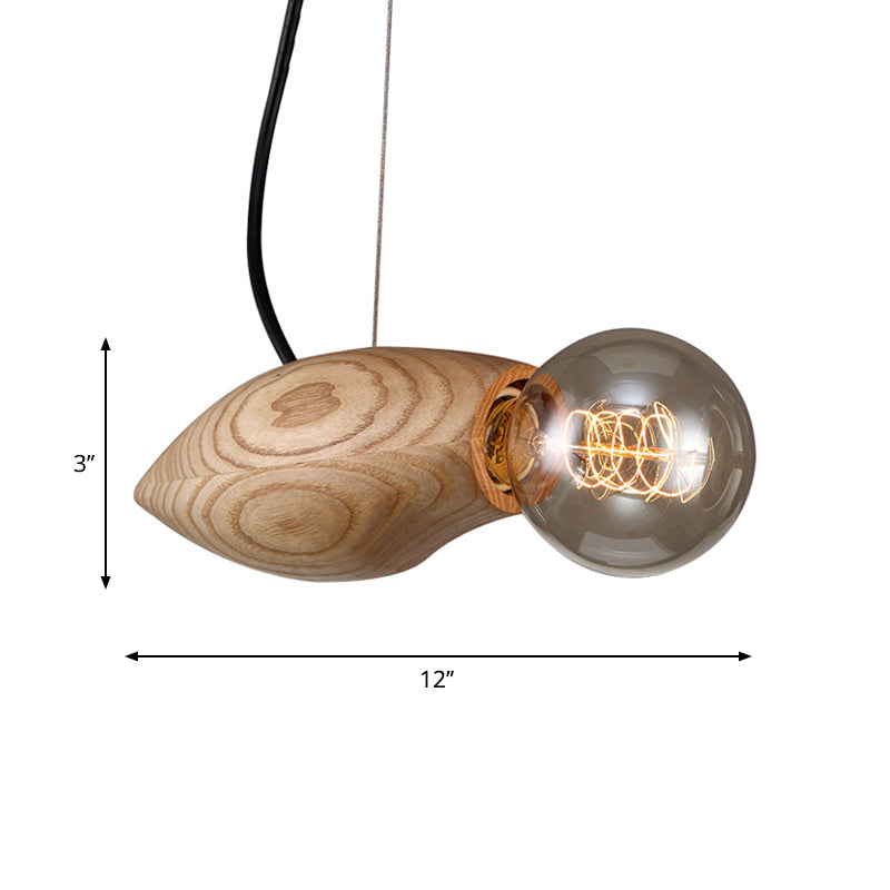 Nordic Wood Pendant Light With Beige Birdie Design And Open Bulb