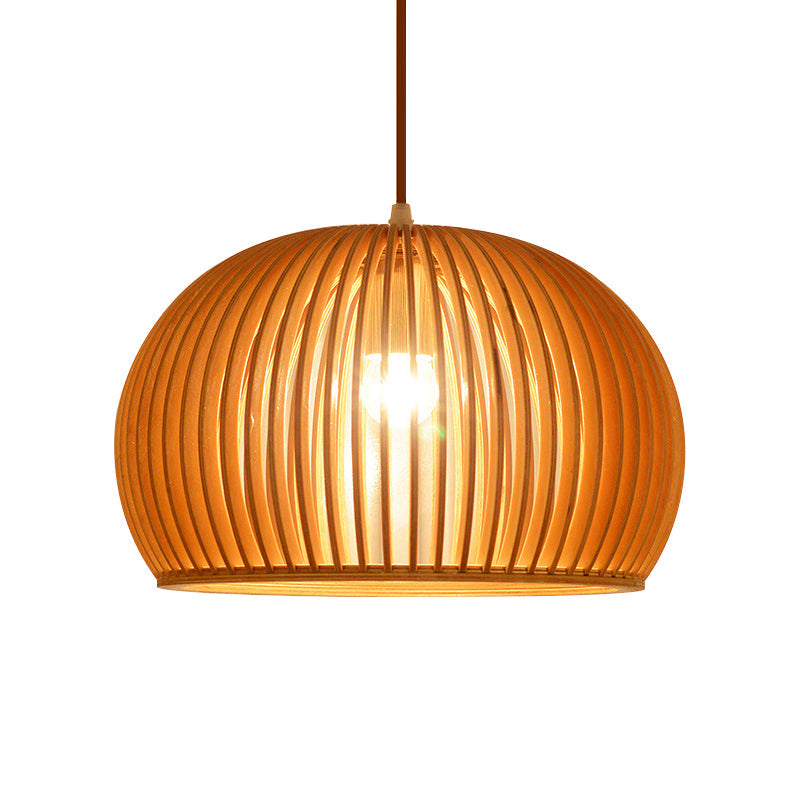 Minimalist Wood Hemisphere Pendant Ceiling Lamp, Single-Bulb Beige Hang Light, 14"/18" Width