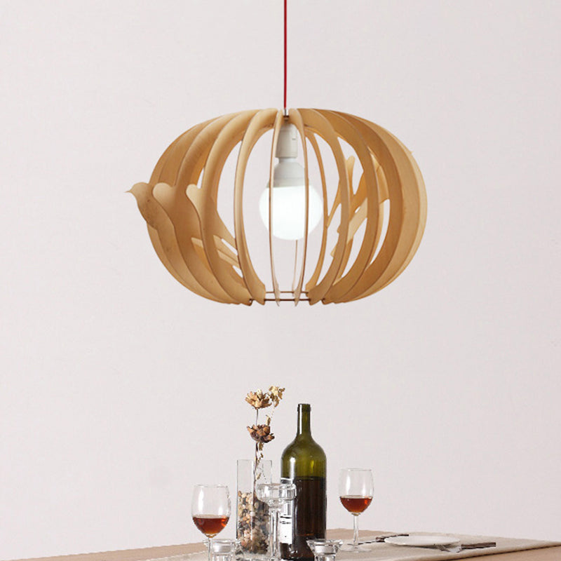 Wooden Bird Cage Pendant Light - Nordic Design, 1-Light, for Dining Table