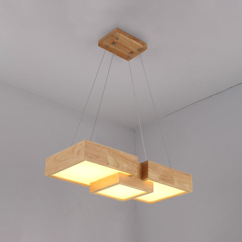 Modern Wood Dining Table LED Pendant Light with Symmetric Acrylic Shade - Warm/White Light, 24.5"/29" Width