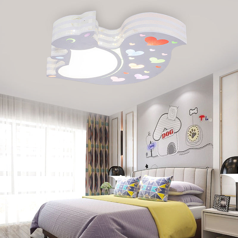 Loving-Heart Squirrel Flush Mount Ceiling Light for Kid's Bedroom - Rustic Metal Animal Fixture
