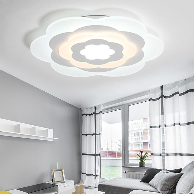 Plafonnier LED en acrylique à fleurs blanches pour chambre de fille - Plafonnier contemporain