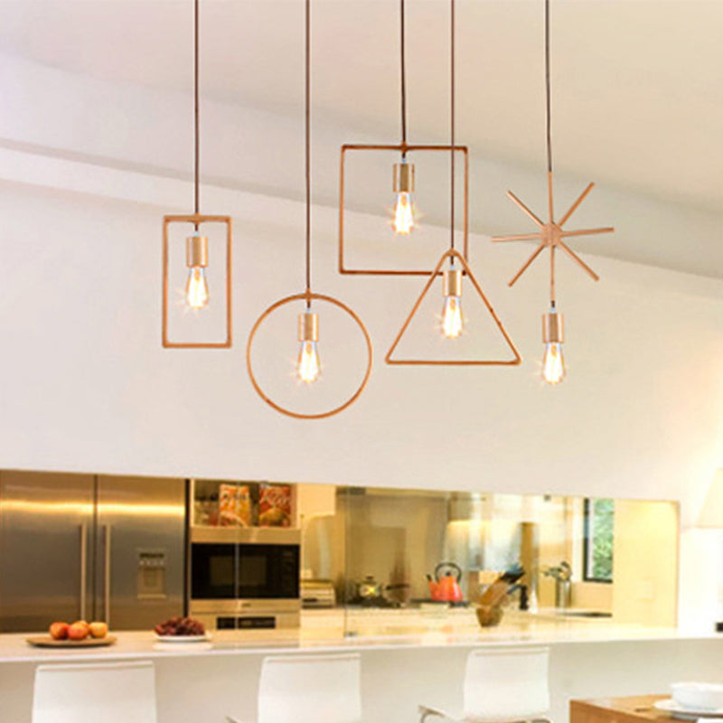Simplicity Wooden Pendant Light in Beige - Square/Round/Triangle Design, 1 Bulb - Ideal for Dining Room