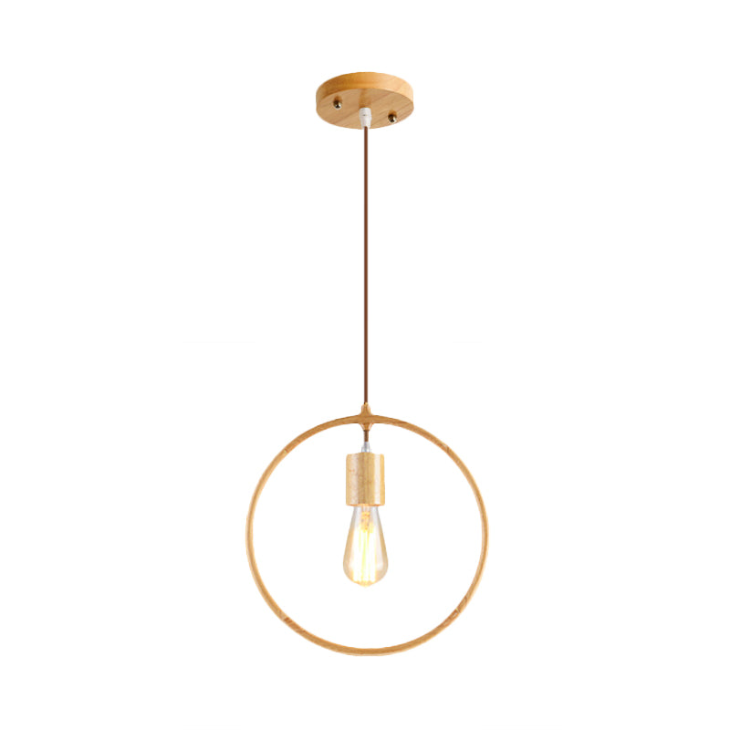 Simplicity Wooden Pendant Light in Beige - Square/Round/Triangle Design, 1 Bulb - Ideal for Dining Room