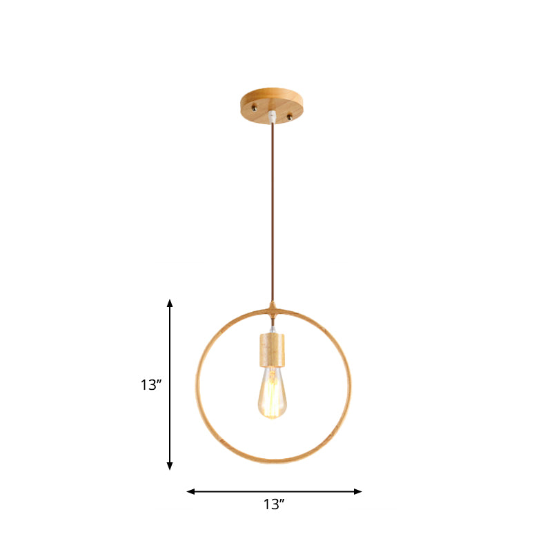 Simplicity Wooden Pendant Light in Beige - Square/Round/Triangle Design, 1 Bulb - Ideal for Dining Room