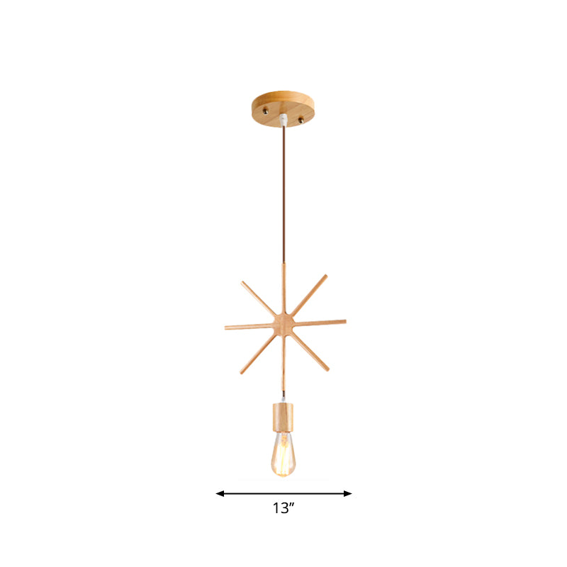 Simplicity Wooden Pendant Light in Beige - Square/Round/Triangle Design, 1 Bulb - Ideal for Dining Room