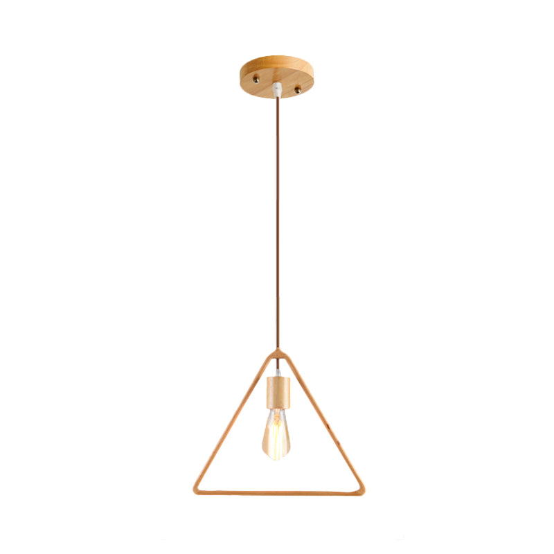 Simplicity Wooden Pendant Light in Beige - Square/Round/Triangle Design, 1 Bulb - Ideal for Dining Room