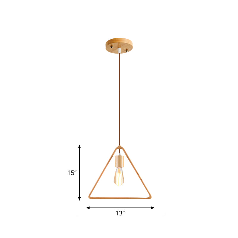 Simplicity Wooden Pendant Light in Beige - Square/Round/Triangle Design, 1 Bulb - Ideal for Dining Room