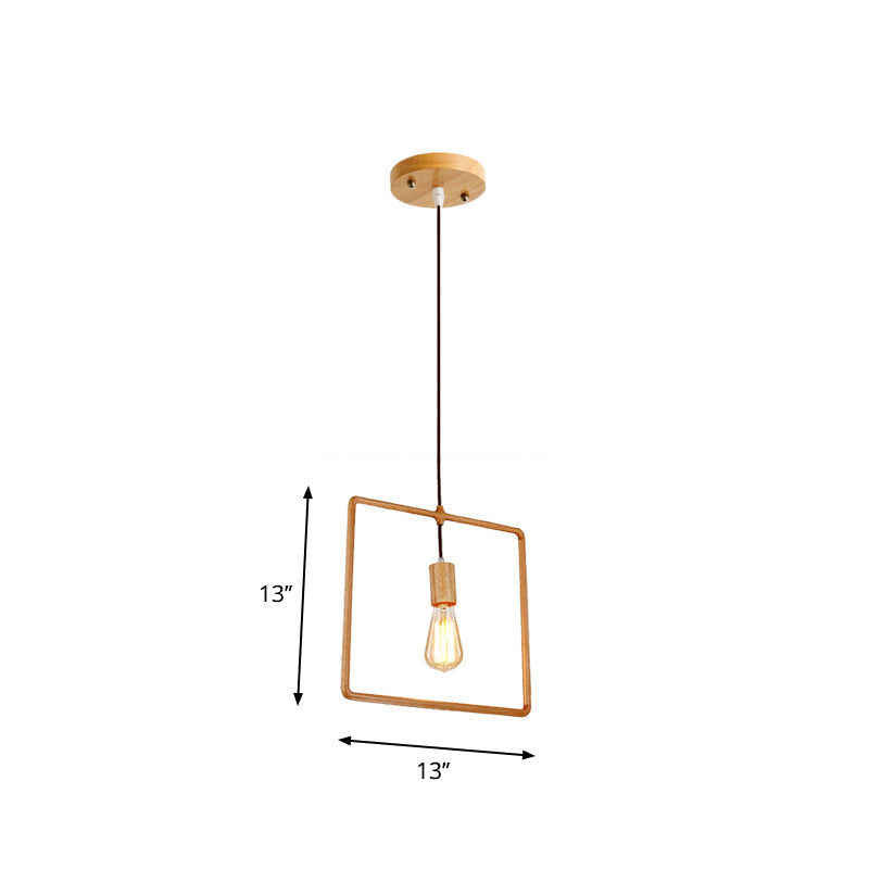 Simplicity Wooden Pendant Light in Beige - Square/Round/Triangle Design, 1 Bulb - Ideal for Dining Room