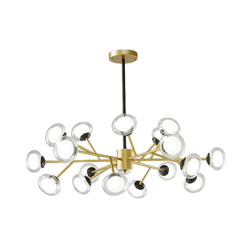 Lustre de plafond en forme de branche noir/doré - Kit d'éclairage suspendu en métal postmoderne avec abat-jour en verre laiteux (6/15/18 têtes)