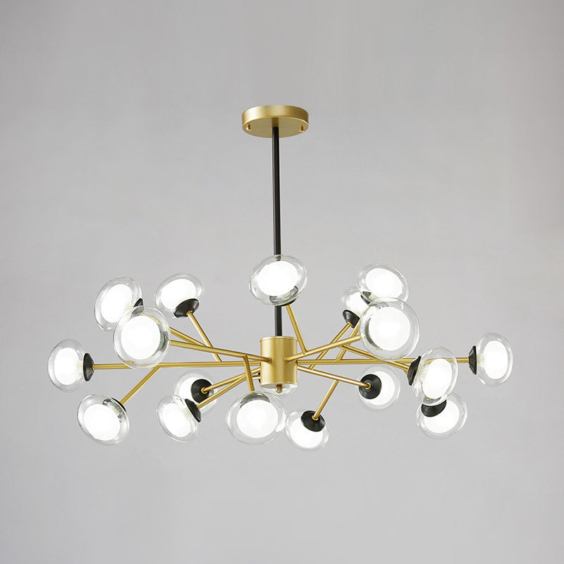 Lustre de plafond en forme de branche noir/doré - Kit d'éclairage suspendu en métal postmoderne avec abat-jour en verre laiteux (6/15/18 têtes)