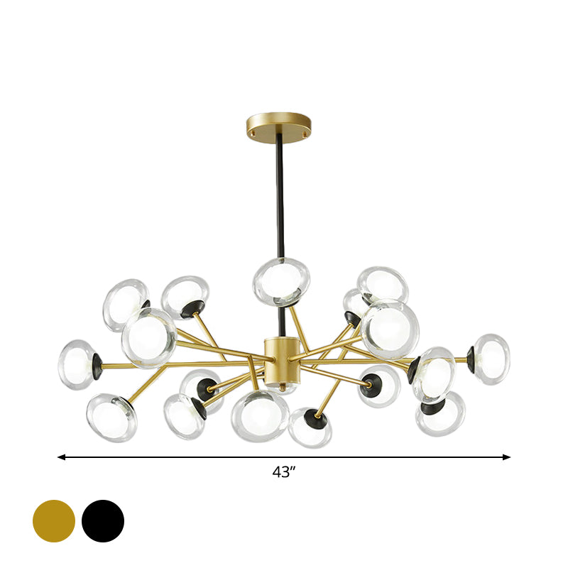 Lustre de plafond en forme de branche noir/doré - Kit d'éclairage suspendu en métal postmoderne avec abat-jour en verre laiteux (6/15/18 têtes)
