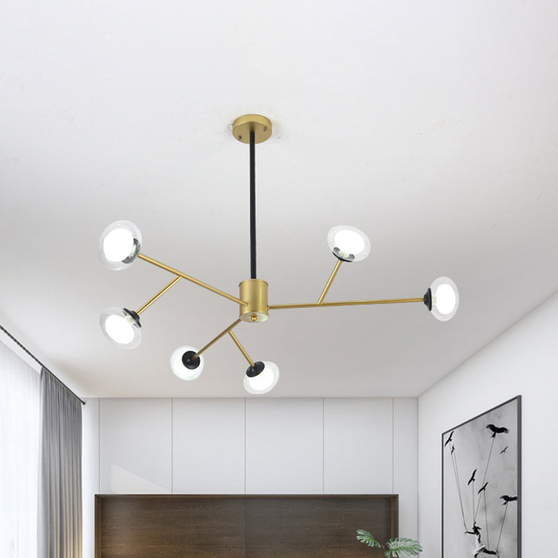 Lustre de plafond en forme de branche noir/doré - Kit d'éclairage suspendu en métal postmoderne avec abat-jour en verre laiteux (6/15/18 têtes)