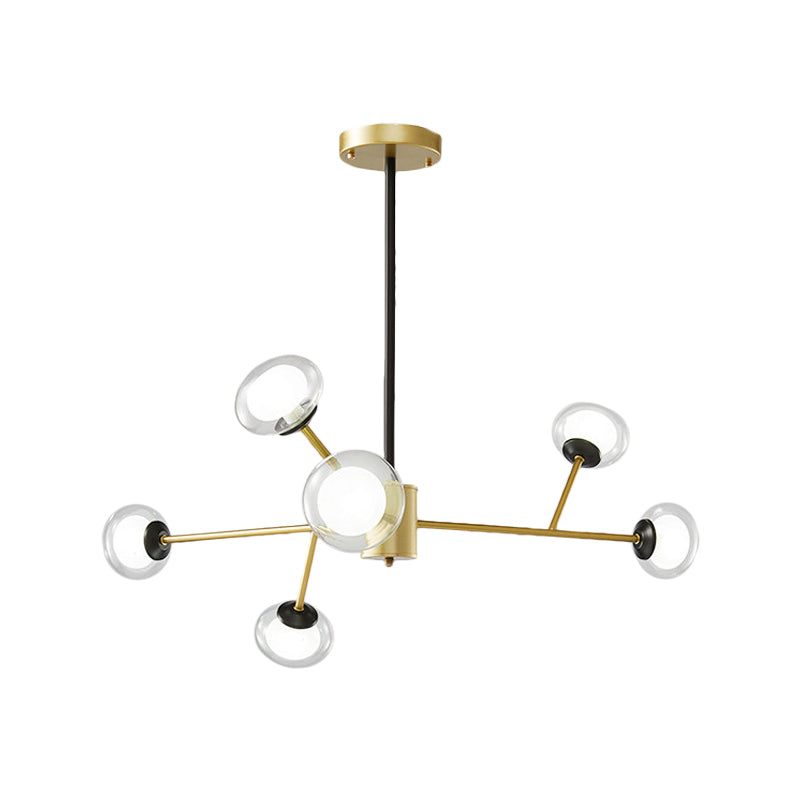 Lustre de plafond en forme de branche noir/doré - Kit d'éclairage suspendu en métal postmoderne avec abat-jour en verre laiteux (6/15/18 têtes)