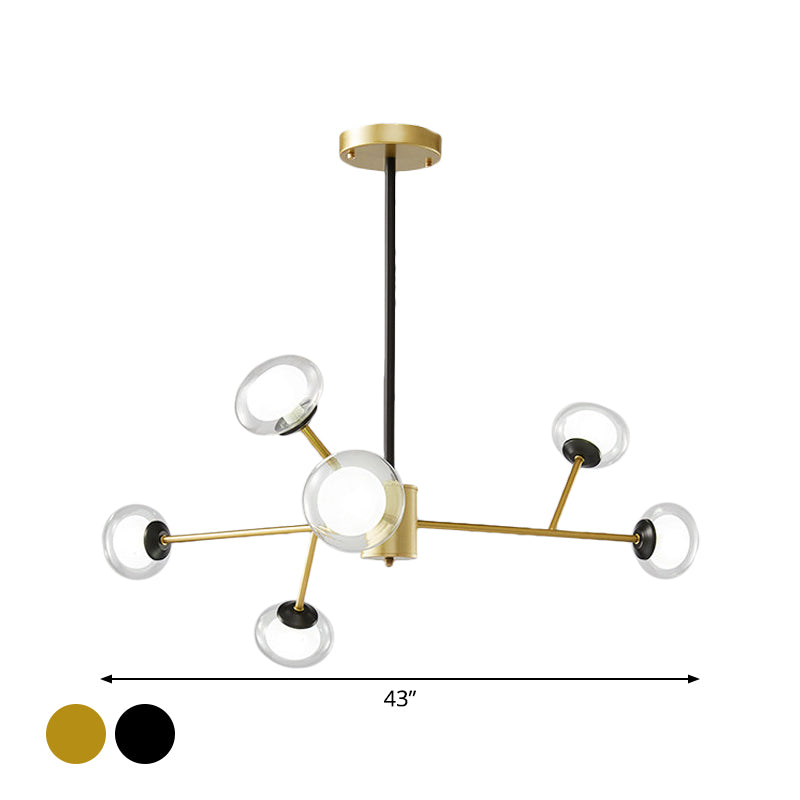 Lustre de plafond en forme de branche noir/doré - Kit d'éclairage suspendu en métal postmoderne avec abat-jour en verre laiteux (6/15/18 têtes)