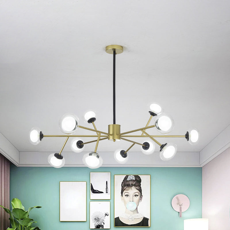 Lustre de plafond en forme de branche noir/doré - Kit d'éclairage suspendu en métal postmoderne avec abat-jour en verre laiteux (6/15/18 têtes)