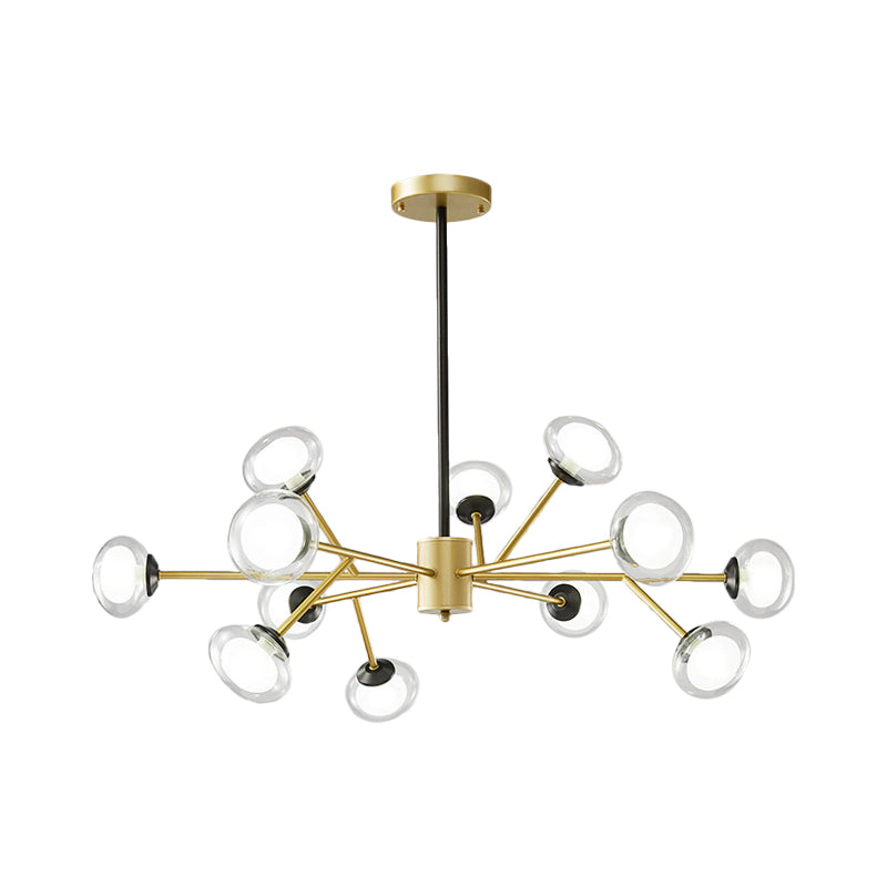 Lustre de plafond en forme de branche noir/doré - Kit d'éclairage suspendu en métal postmoderne avec abat-jour en verre laiteux (6/15/18 têtes)