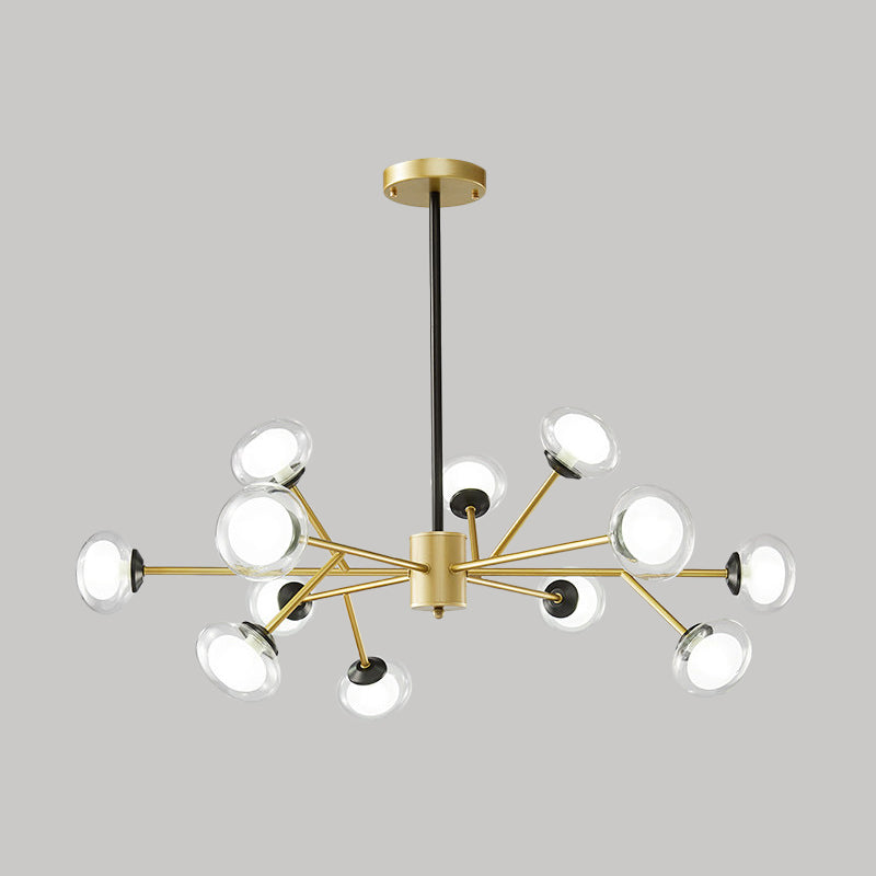 Lustre de plafond en forme de branche noir/doré - Kit d'éclairage suspendu en métal postmoderne avec abat-jour en verre laiteux (6/15/18 têtes)