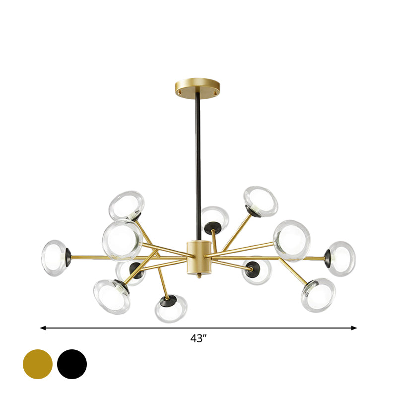 Lustre de plafond en forme de branche noir/doré - Kit d'éclairage suspendu en métal postmoderne avec abat-jour en verre laiteux (6/15/18 têtes)