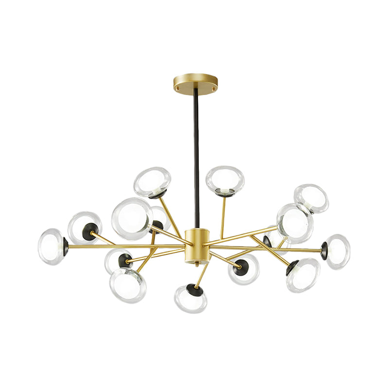 Lustre de plafond en forme de branche noir/doré - Kit d'éclairage suspendu en métal postmoderne avec abat-jour en verre laiteux (6/15/18 têtes)