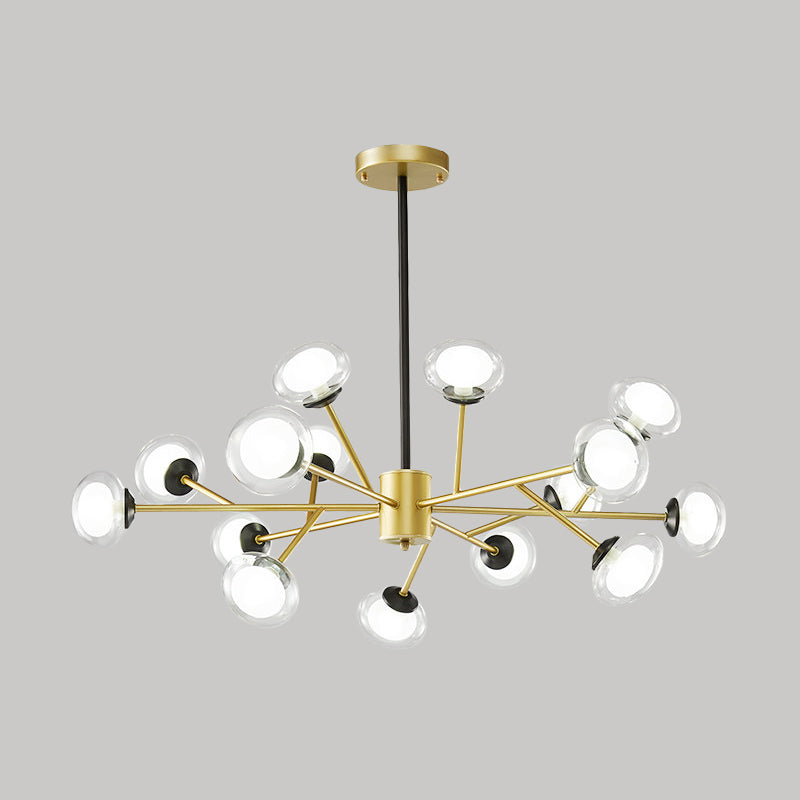 Lustre de plafond en forme de branche noir/doré - Kit d'éclairage suspendu en métal postmoderne avec abat-jour en verre laiteux (6/15/18 têtes)