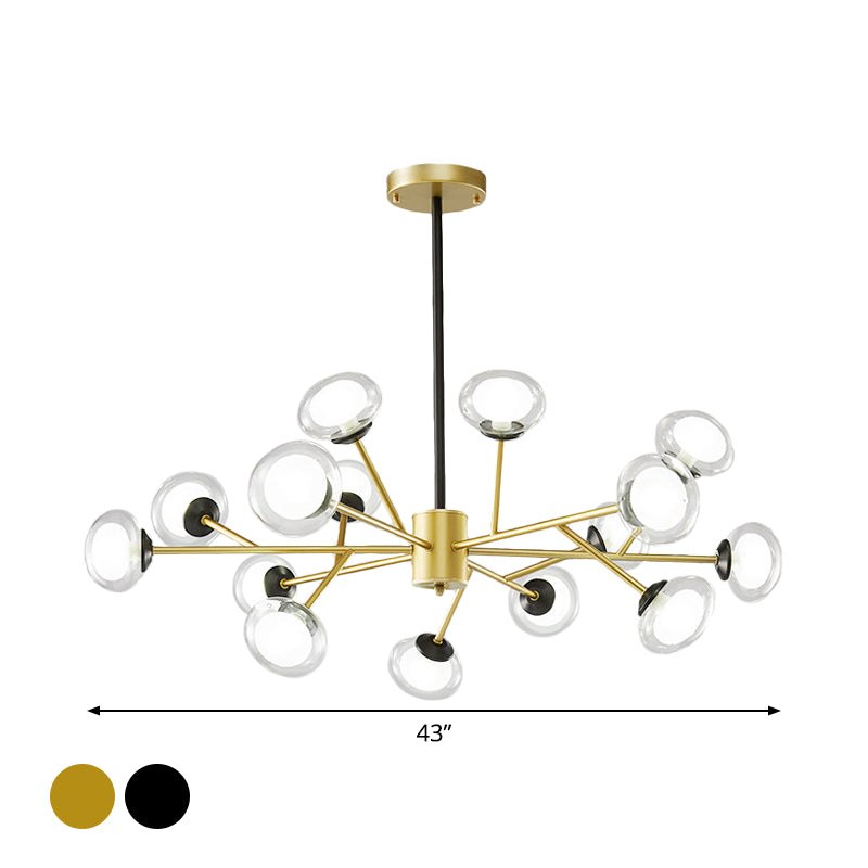 Lustre de plafond en forme de branche noir/doré - Kit d'éclairage suspendu en métal postmoderne avec abat-jour en verre laiteux (6/15/18 têtes)