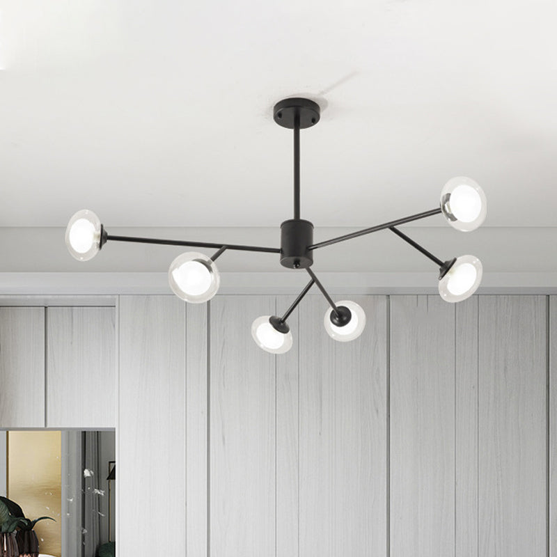 Lustre de plafond en forme de branche noir/doré - Kit d'éclairage suspendu en métal postmoderne avec abat-jour en verre laiteux (6/15/18 têtes)