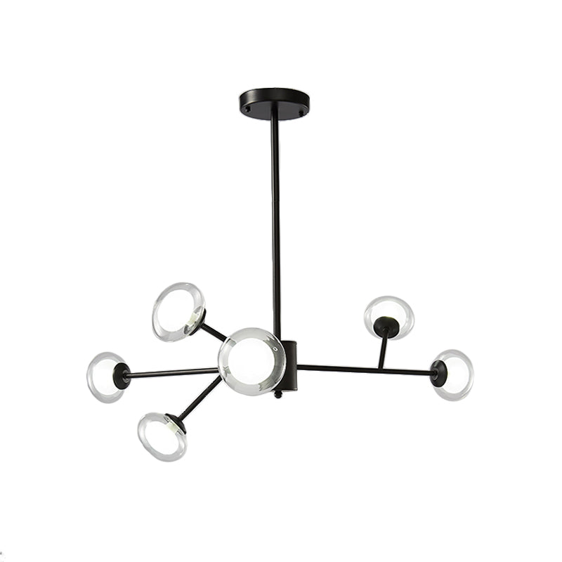 Lustre de plafond en forme de branche noir/doré - Kit d'éclairage suspendu en métal postmoderne avec abat-jour en verre laiteux (6/15/18 têtes)
