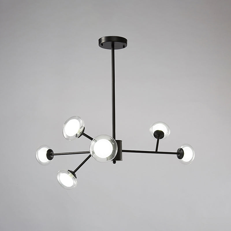 Lustre de plafond en forme de branche noir/doré - Kit d'éclairage suspendu en métal postmoderne avec abat-jour en verre laiteux (6/15/18 têtes)