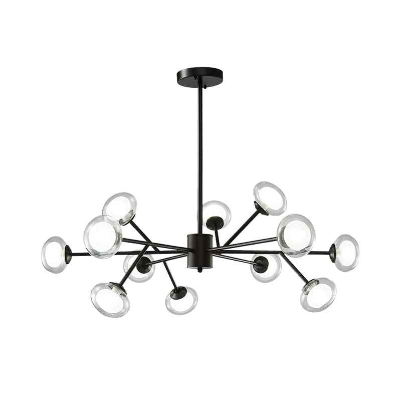 Lustre de plafond en forme de branche noir/doré - Kit d'éclairage suspendu en métal postmoderne avec abat-jour en verre laiteux (6/15/18 têtes)
