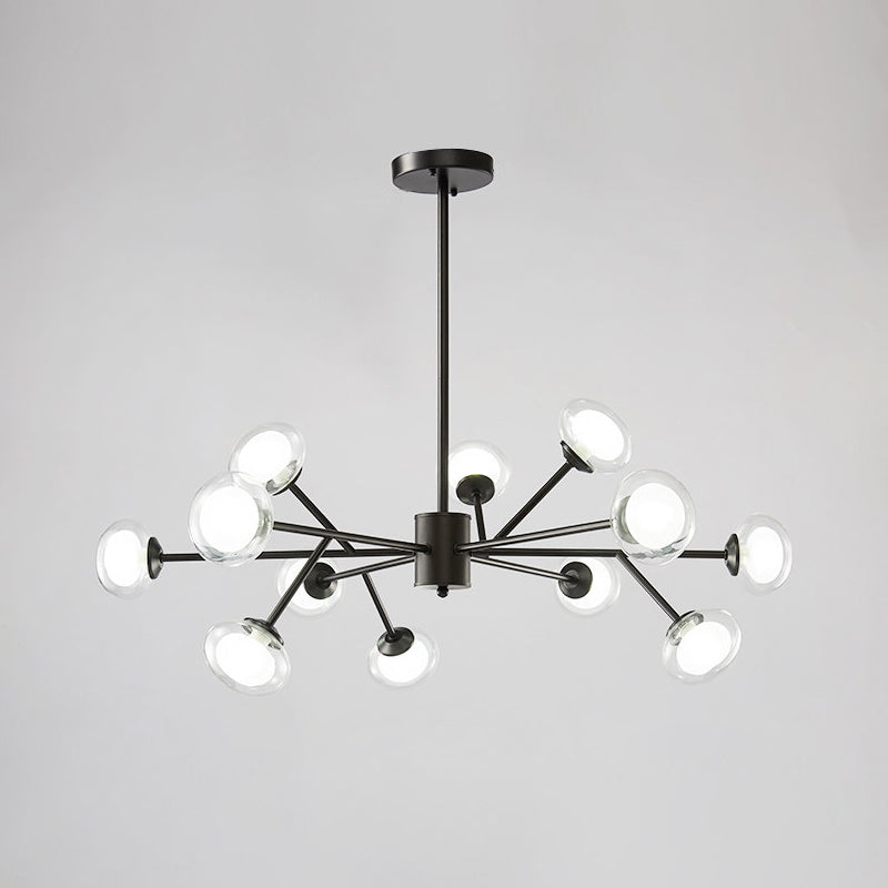 Lustre de plafond en forme de branche noir/doré - Kit d'éclairage suspendu en métal postmoderne avec abat-jour en verre laiteux (6/15/18 têtes)