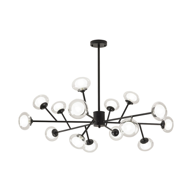 Lustre de plafond en forme de branche noir/doré - Kit d'éclairage suspendu en métal postmoderne avec abat-jour en verre laiteux (6/15/18 têtes)