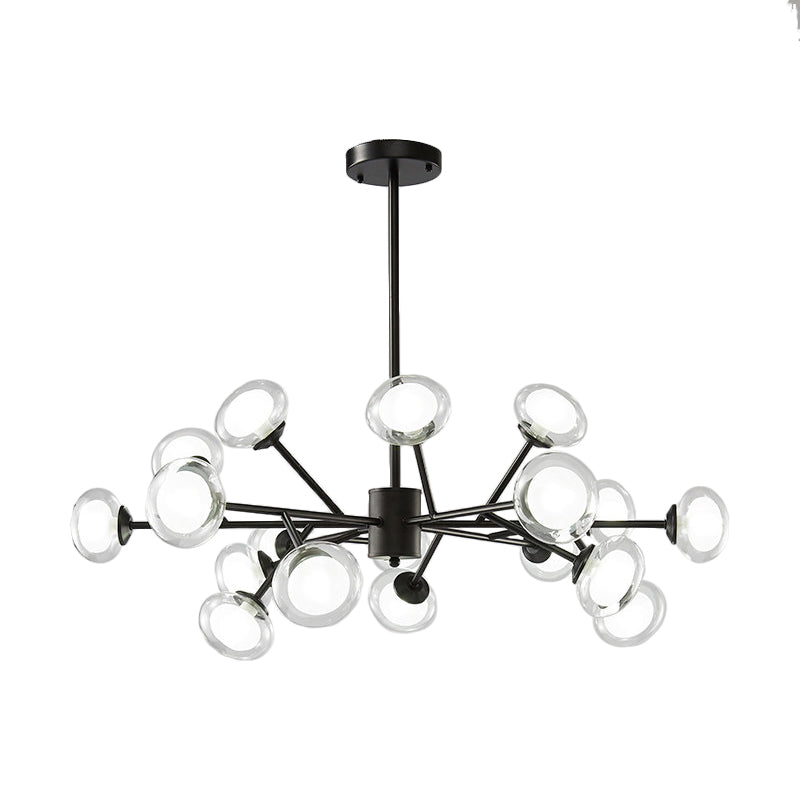 Lustre de plafond en forme de branche noir/doré - Kit d'éclairage suspendu en métal postmoderne avec abat-jour en verre laiteux (6/15/18 têtes)